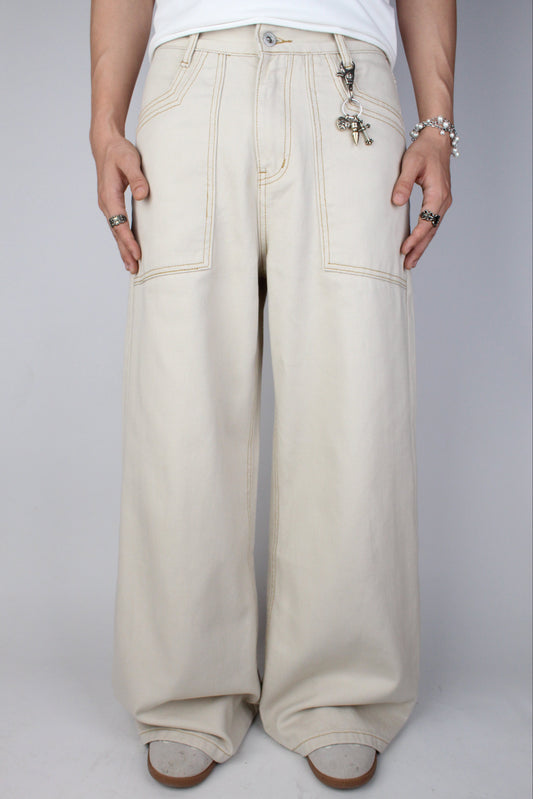 Beige Baggy Jeans