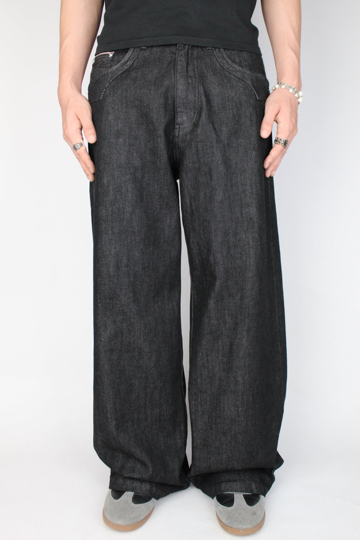 Plaid Wide-leg Selvedge Jeans